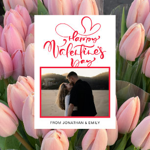 Elegant Simple Hearts Happy Valentine's Day Photo Holiday Card