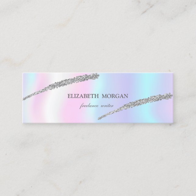 Elegant Simple,Holographic, Silver Glitter Line Mini Business Card (Front)