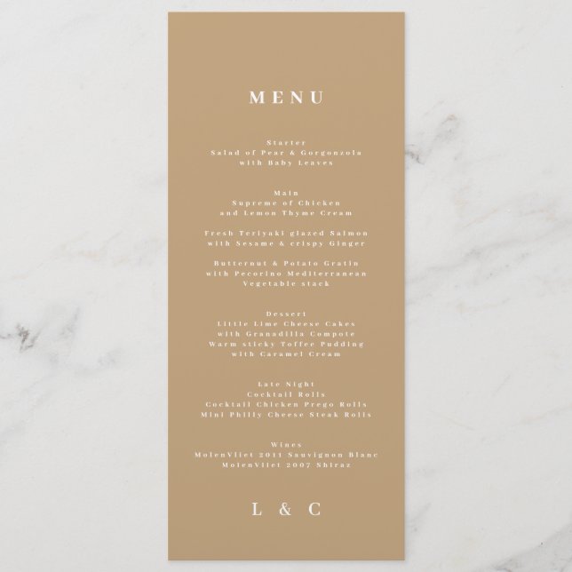Elegant Simple Kraft Monogram Wedding Menu (Front)