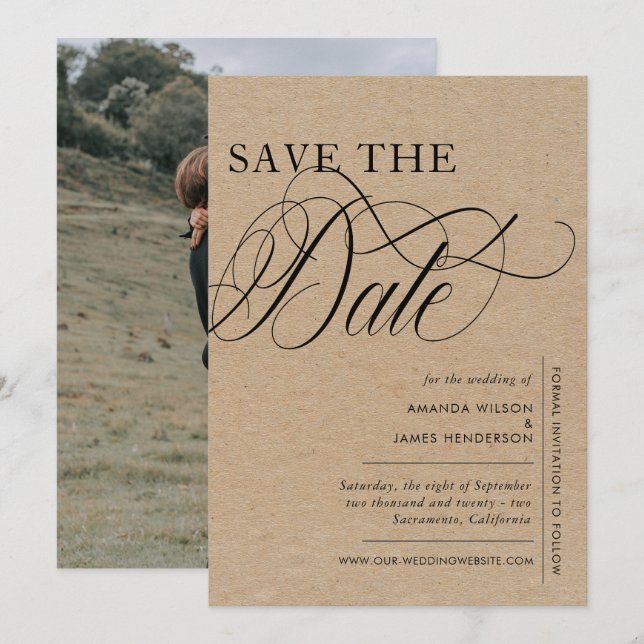 Elegant Simple Kraft Texture Photo Wedding Save The Date (Front/Back)