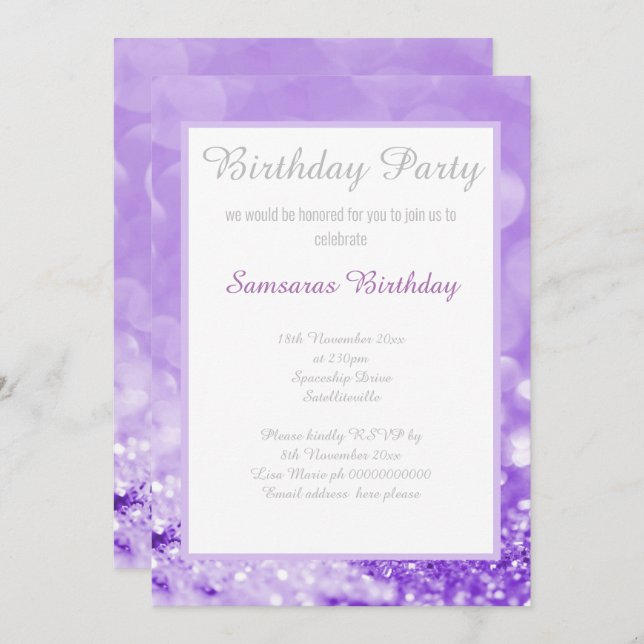 ELEGANT & SIMPLE LAVENDER BOKEH BIRTHDAY INVITATION (Front/Back)
