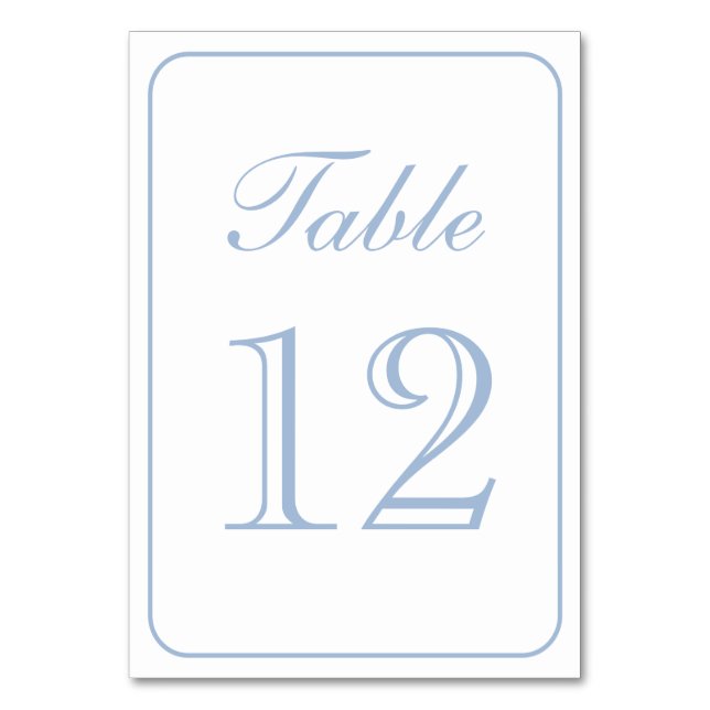 Elegant Simple Light Blue White Table Number (Front)