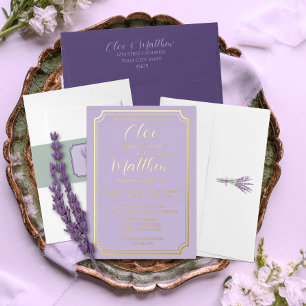 Elegant Simple Lilac and Gold Script Wdding