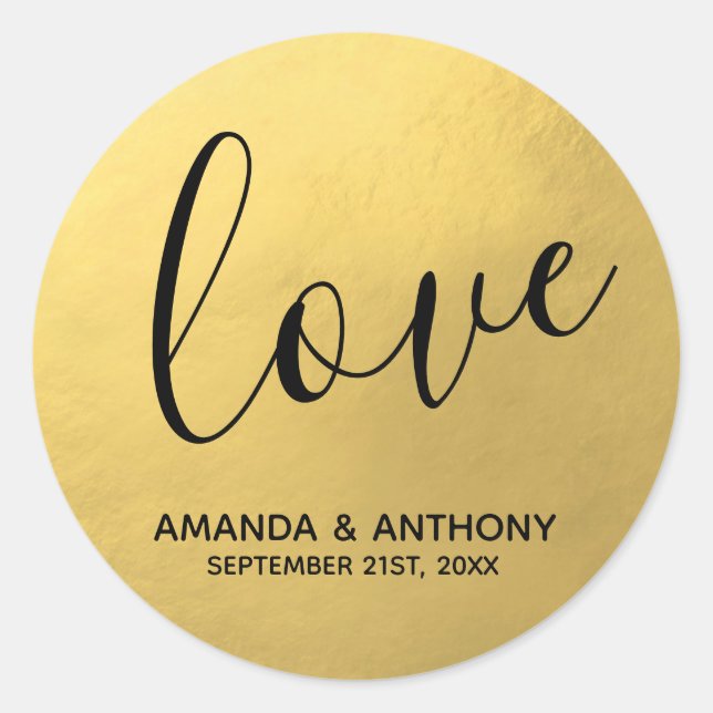 Elegant Simple LOVE Faux Gold Foil Wedding Seals (Front)