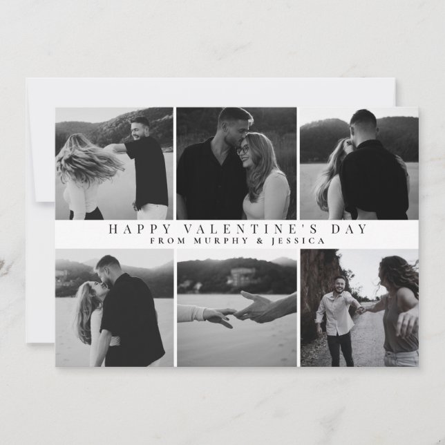 Elegant Simple Love Happy Valentine's Day 6 Photo Holiday Card (Front)