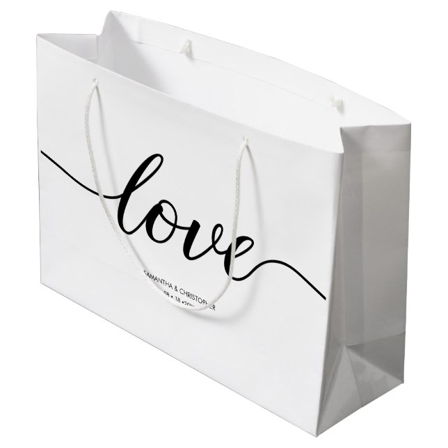 Elegant Simple Love Script Wedding custom favour Large Gift Bag (Back Angled)
