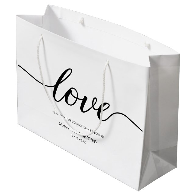 Elegant Simple Love Script Wedding custom  Large Gift Bag (Back Angled)