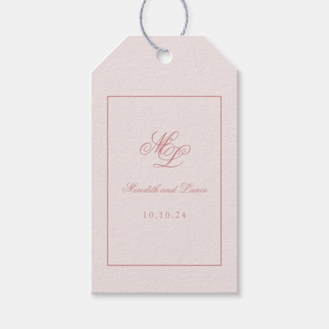 Elegant Simple Luggage Tag Pink Monogram (Front)
