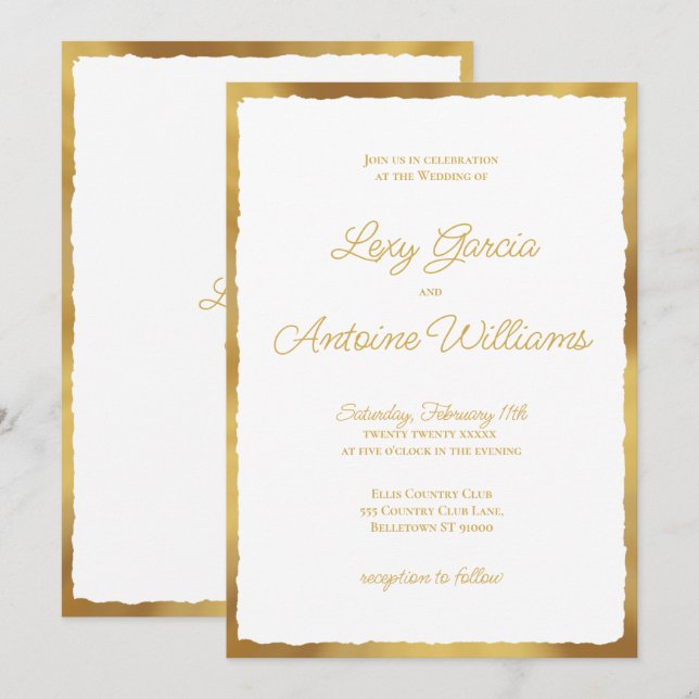 Elegant Simple Luxe Gold Edge Wedding Invitation (Front/Back)