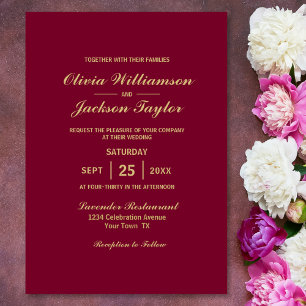 Elegant Simple Magenta Gold Wedding Invitation