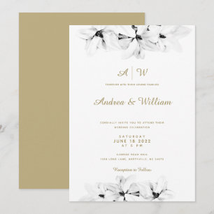Elegant Simple Magnolia Gold Floral Chic Wedding Invitation
