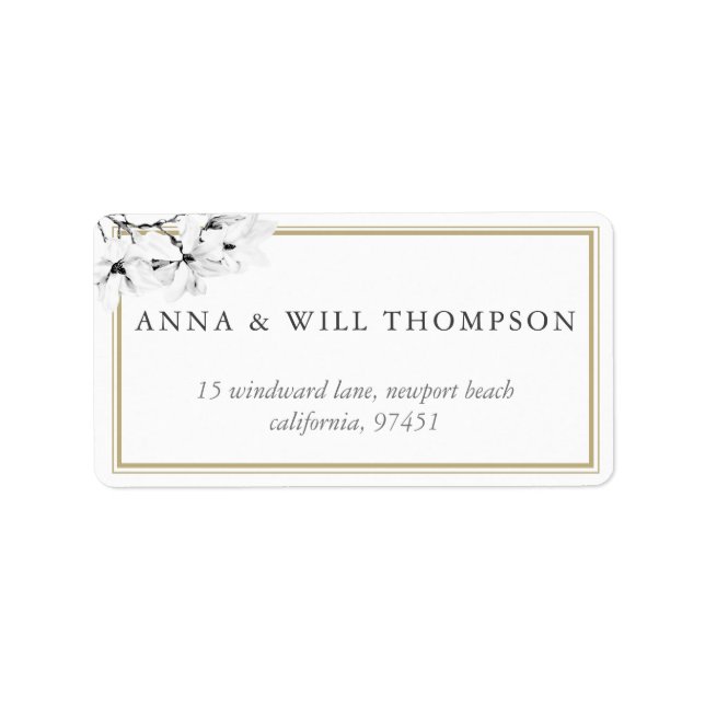 Elegant Simple Magnolias Wedding Return Address Label (Front)