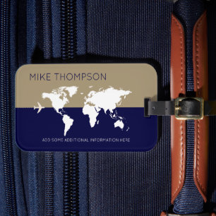 Elegant Simple Masculine Modern World Travel Luggage Tag