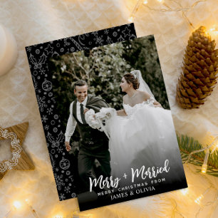 Elegant Simple Merry And Married Newlyweds Photo Holiday Card