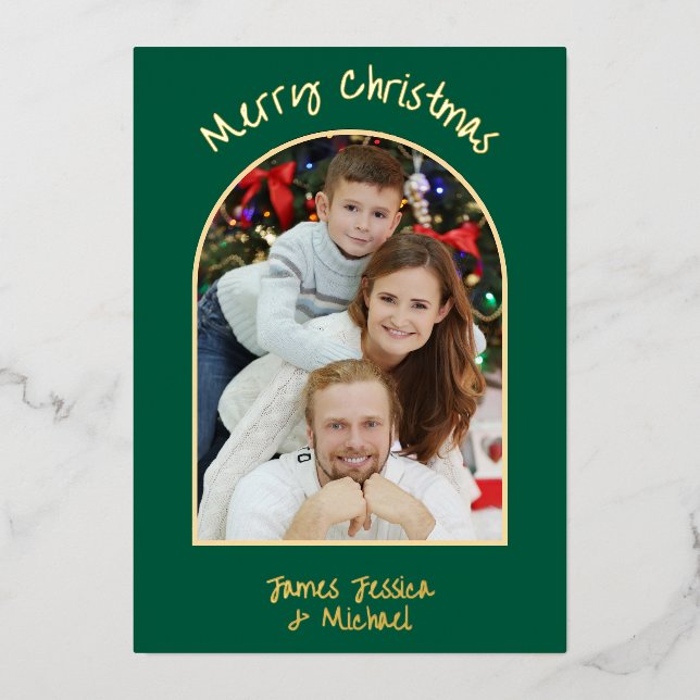 Elegant Simple Merry Christmas Photo Gold  Foil Holiday Card (Front)