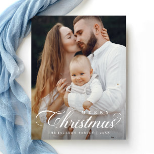 Elegant Simple Merry Christmas Photo Script Postcard
