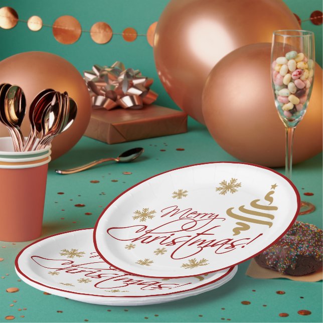 Elegant Simple Merry Christmas Wish Wordart Paper Plate (Multi)