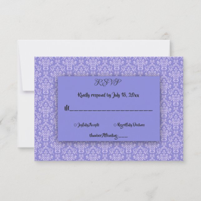 Elegant Simple Minimal Blue Damask Modern Wedding RSVP Card (Front)