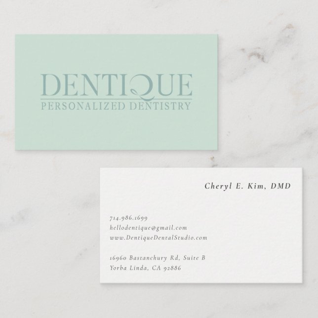 Elegant Simple Minimal Green Logo Professional Business Card (Front/Back)