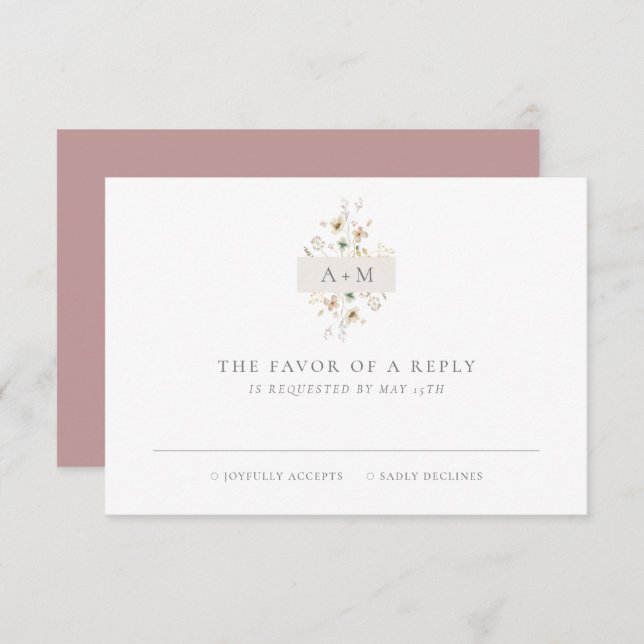 Elegant Simple Minimal Monogram Wedding RSVP Card (Front/Back)