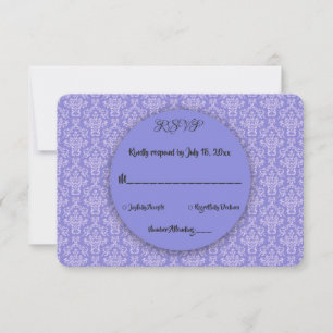 Elegant Simple Minimal Navy Blue Damask Wedding RSVP Card