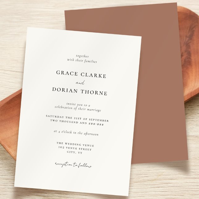 Elegant Simple Minimal Neutral Earth Tone Wedding Invitation (Creator Uploaded)