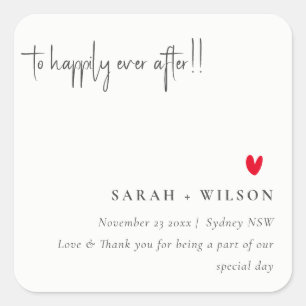 Elegant Simple Minimal Red Heart Script Wedding Square Sticker