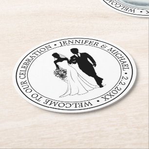 elegant simple minimal typography wedding couple round paper coaster