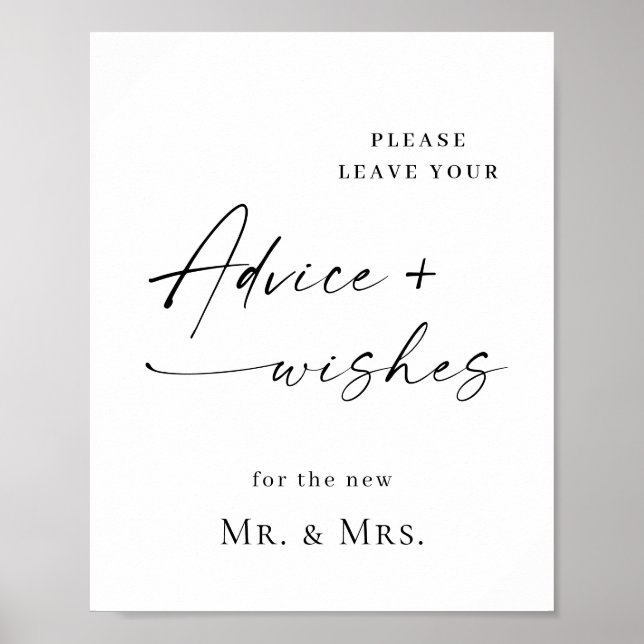 Elegant Simple Minimalist Advice & Wishes Wedding Poster (Front)