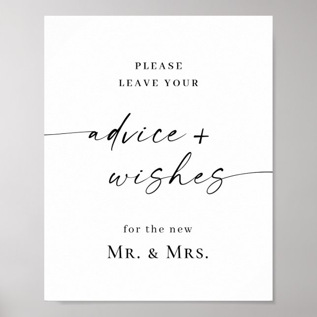 Elegant Simple Minimalist Advice & Wishes Wedding Poster (Front)