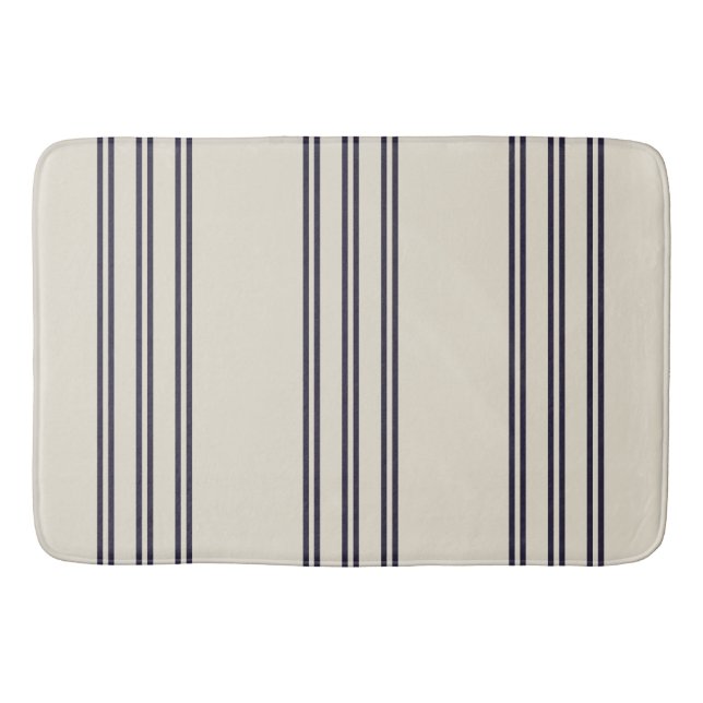 ELEGANT SIMPLE MINIMALIST AEGEAN STRIPE NAVY BATH MAT (Front)