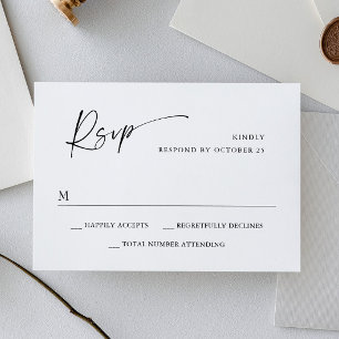 Elegant Simple Minimalist Calligraphy Black White RSVP Card