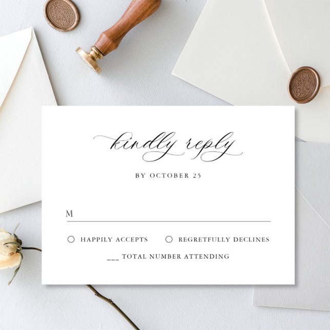 Elegant Simple Minimalist Calligraphy Black White RSVP Card (Creator Uploaded)