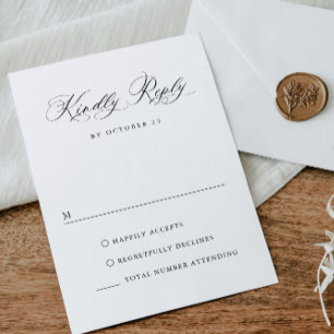 Elegant Simple Minimalist Calligraphy Black White RSVP Card