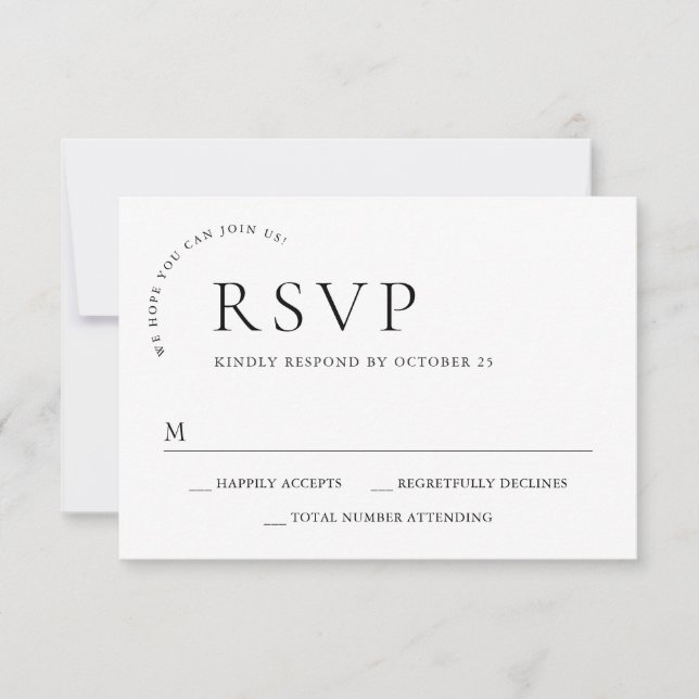Elegant Simple Minimalist Calligraphy Black White RSVP Card (Front)