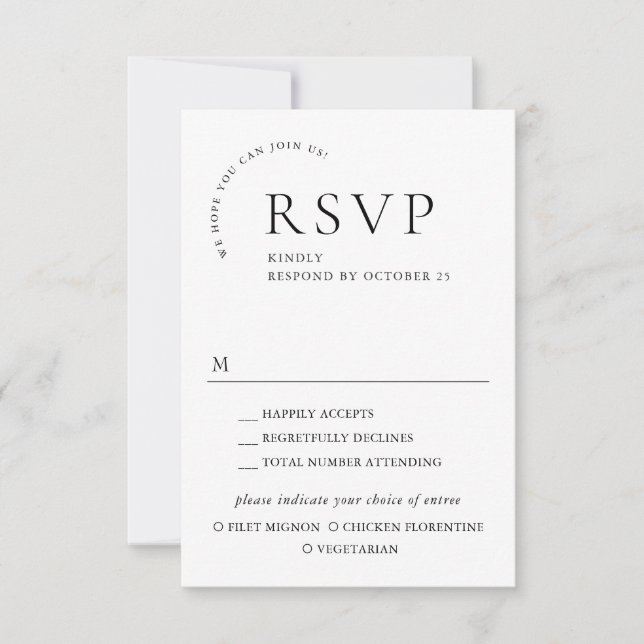 Elegant Simple Minimalist Calligraphy Meal Choice RSVP Card (Front)