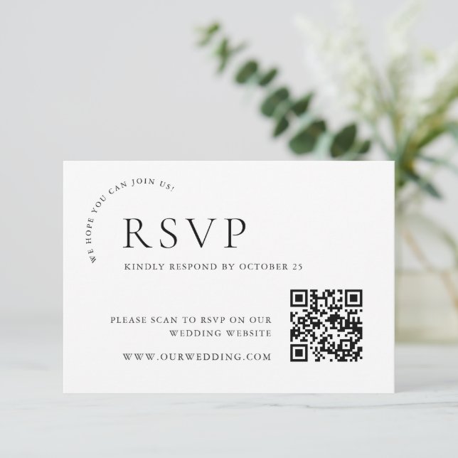 Elegant Simple Minimalist Calligraphy QR Code RSVP Card (Standing Front)