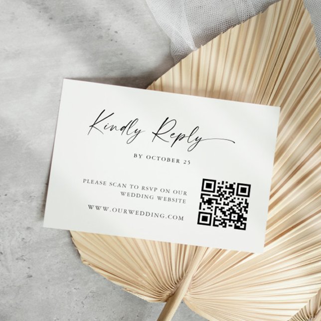 Elegant Simple Minimalist Calligraphy QR code RSVP Card (Creator Uploaded)