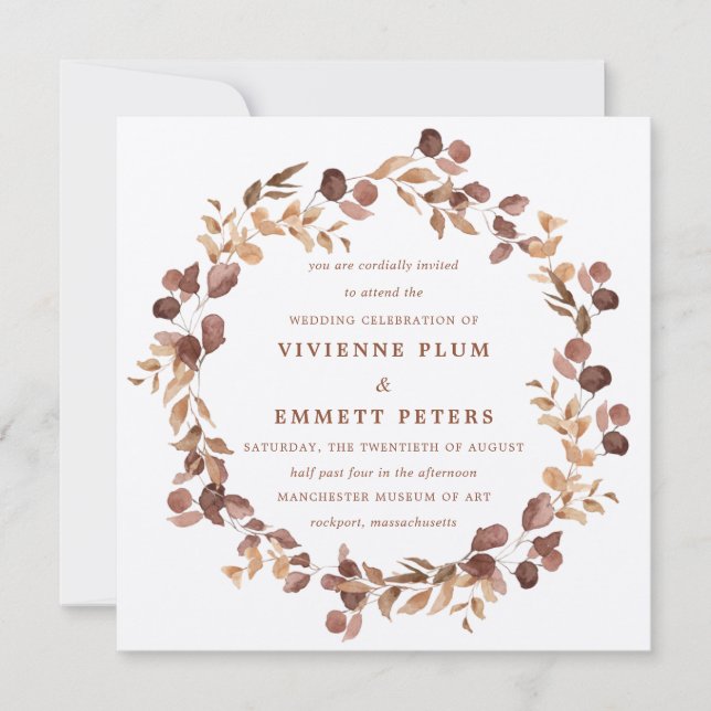 Elegant Simple Minimalist Fall Leaves Wedding Invitation (Front)