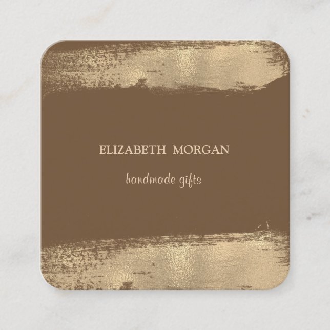 Elegant Simple, Minimalist,Faux Gold Brush Stroke Square Business Card (Front)
