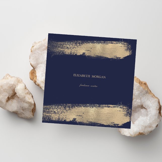 Elegant Simple, Minimalist,Faux Gold Brush Stroke Square Business Card (Creator Uploaded)