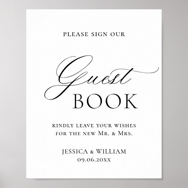 Elegant Simple Minimalist Guest Book Wedding Sign (Front)