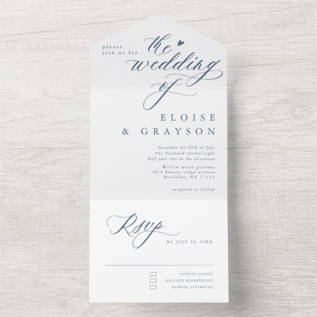 Elegant Simple Minimalist Modern Wedding  All In One Invitation (Inside)