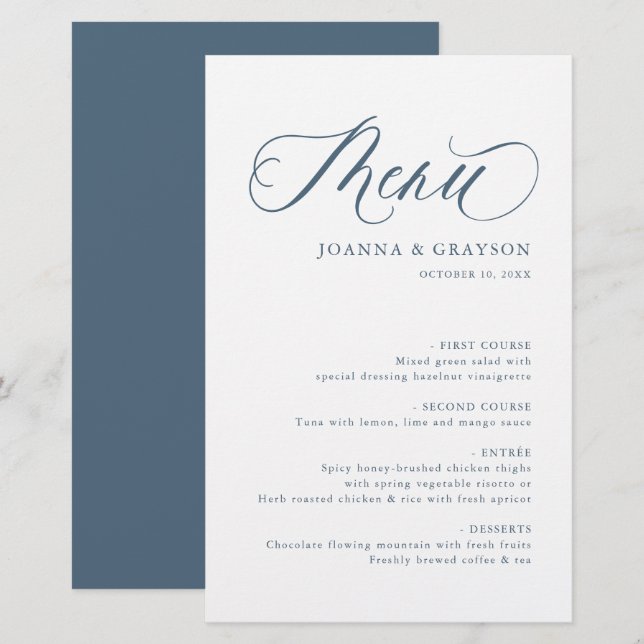 Elegant Simple Minimalist Modern Wedding Menu (Front/Back)