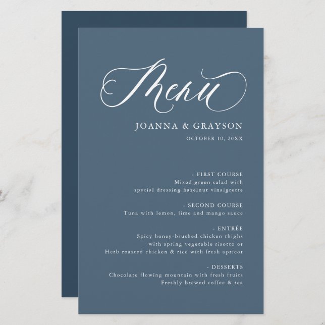 Elegant Simple Minimalist Modern Wedding Menu (Front/Back)