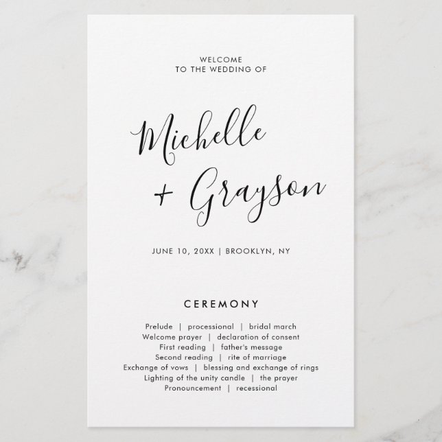 Elegant Simple Minimalist Modern Wedding  Program (Front)