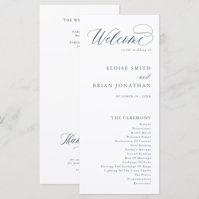 Elegant Simple Minimalist Modern Wedding  Programme (Front/Back)