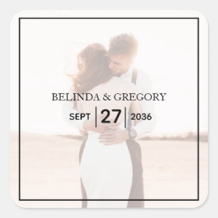 Elegant Simple Minimalist Photo Wedding Square Sticker