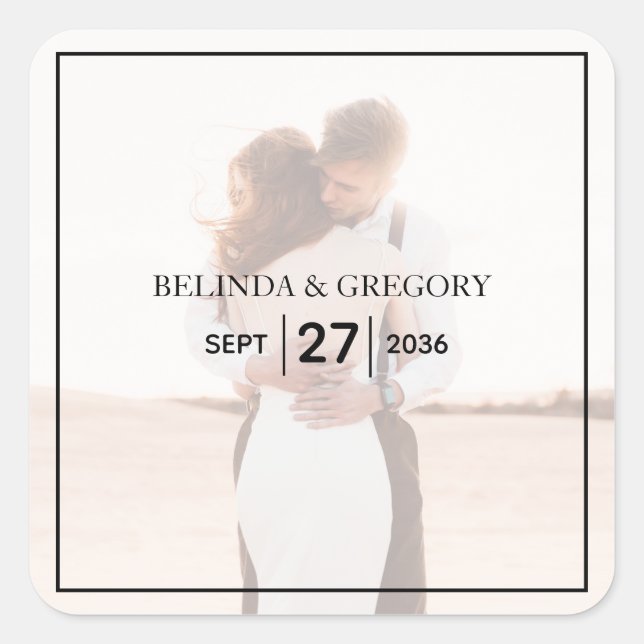 Elegant Simple Minimalist Photo Wedding Square Sticker (Front)