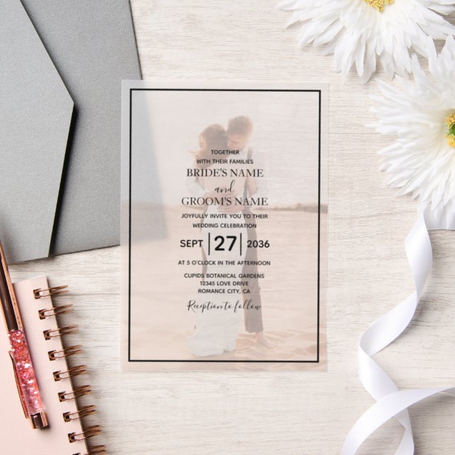 Elegant Simple Minimalist Photo Wedding Vellum Invitations (Wedding)